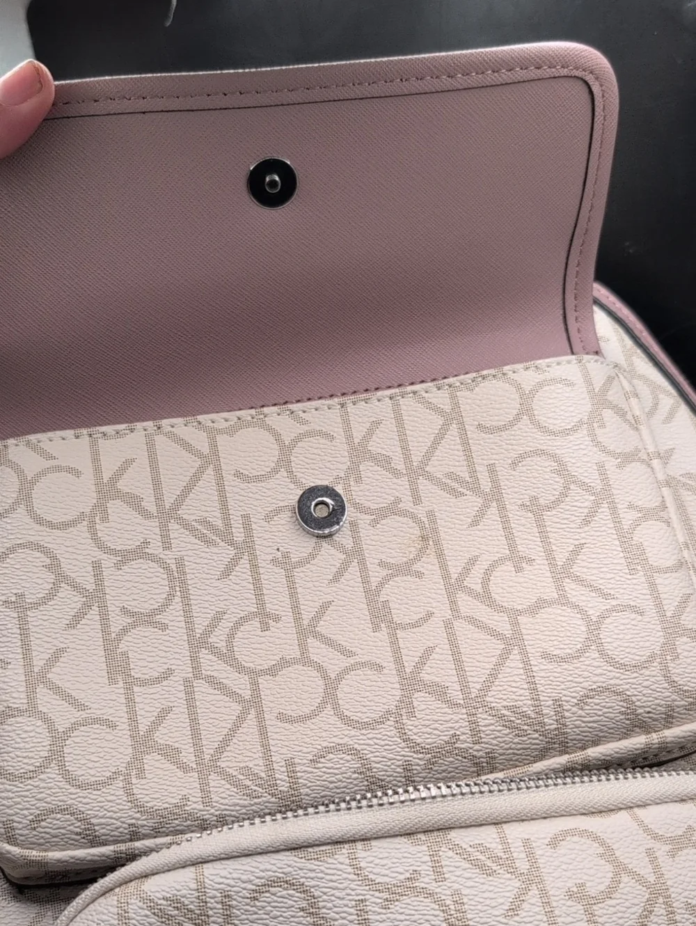 Calvin Klein Blush Pink Leather Monogram Logo Backpack Luggage Bag